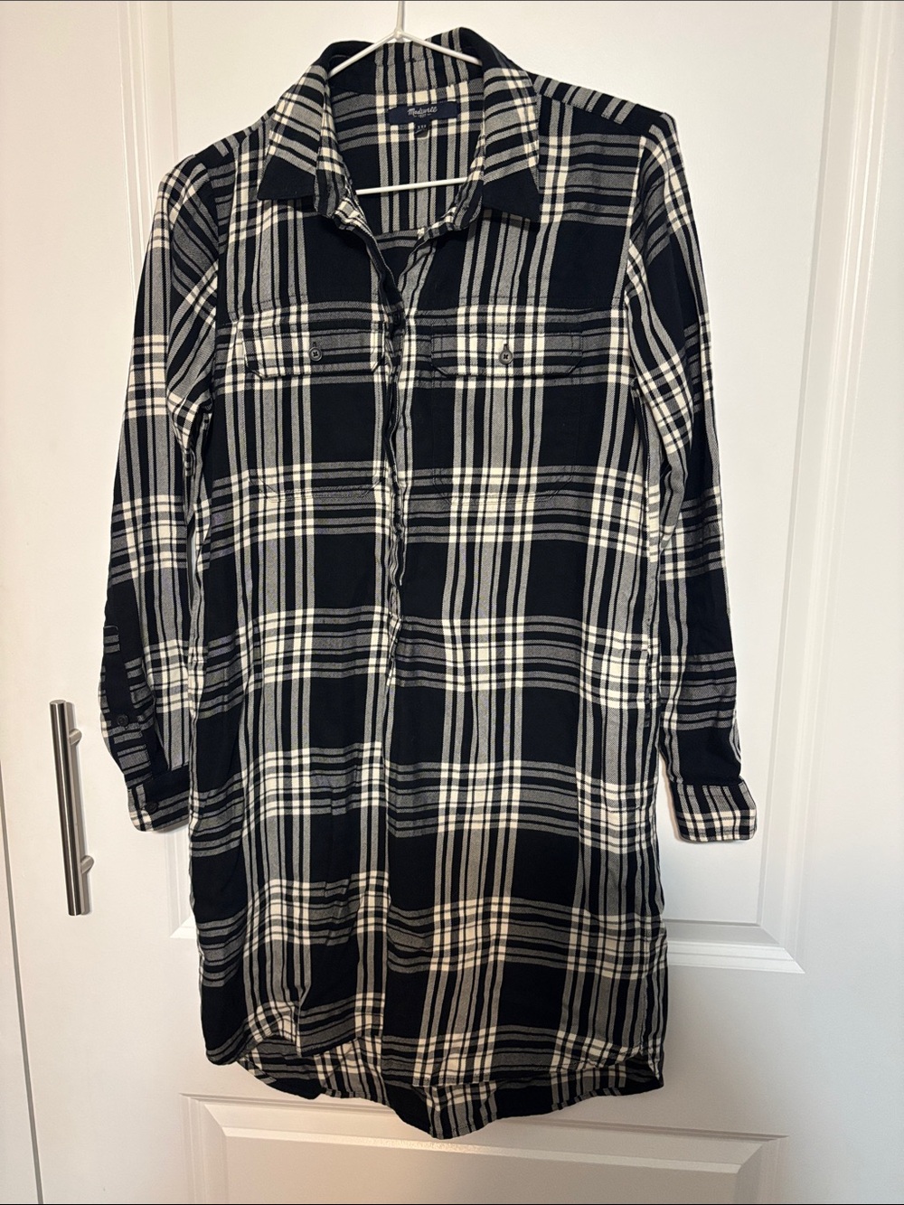 Madewell Black & White Flannel Daywalk Long Sleeve Dress Sz XXS Glendale Plaid